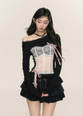 Lace Off-Shoulder Slim Fit Top
